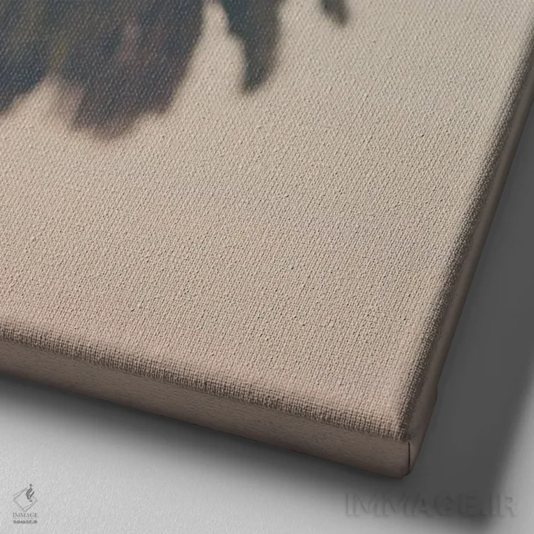 تابلو دکوراتیو درخت نخل هنگام غروب اثر لورا ایوانز - نمای نزدیک بافت بوم