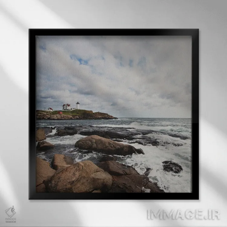 تابلو دکوراتیو Maine,فانوس دریایی نابل، مین اثر لورا ایوانز - نمای قابدار مشکی