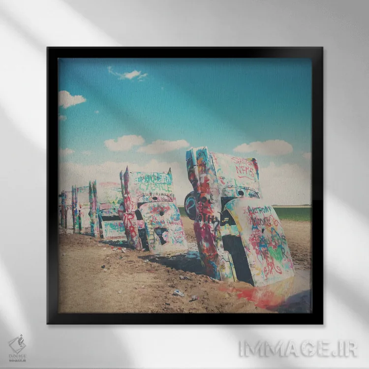 تابلو دکوراتیو نقاشی دیواری جاده ۶۶ اثر لورا ایوانز - نمای قابدار مشکی