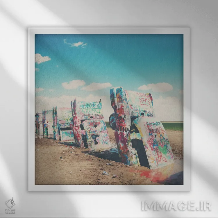 تابلو دکوراتیو نقاشی دیواری جاده ۶۶ اثر لورا ایوانز - نمای قابدار سفید