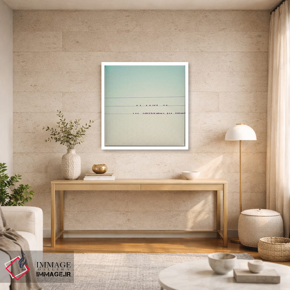 تابلو مدرن سی و هفت پرنده کوچک نشسته در یک صف اثر لورا ایوانز - D3W