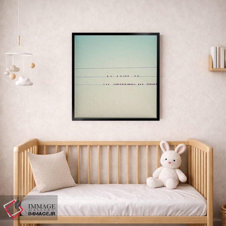 تابلو مدرن سی و هفت پرنده کوچک نشسته در یک صف اثر لورا ایوانز - D2B