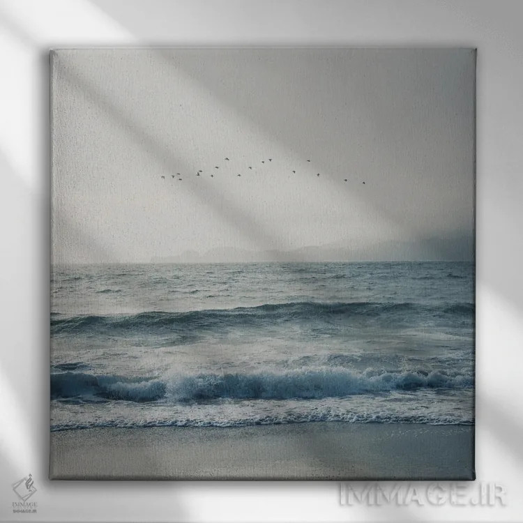 تابلو دکوراتیو پرندگان در حال پرواز بر فراز اقیانوس آرام اثر لورا ایوانز - نمای روبهرو روی دیوار