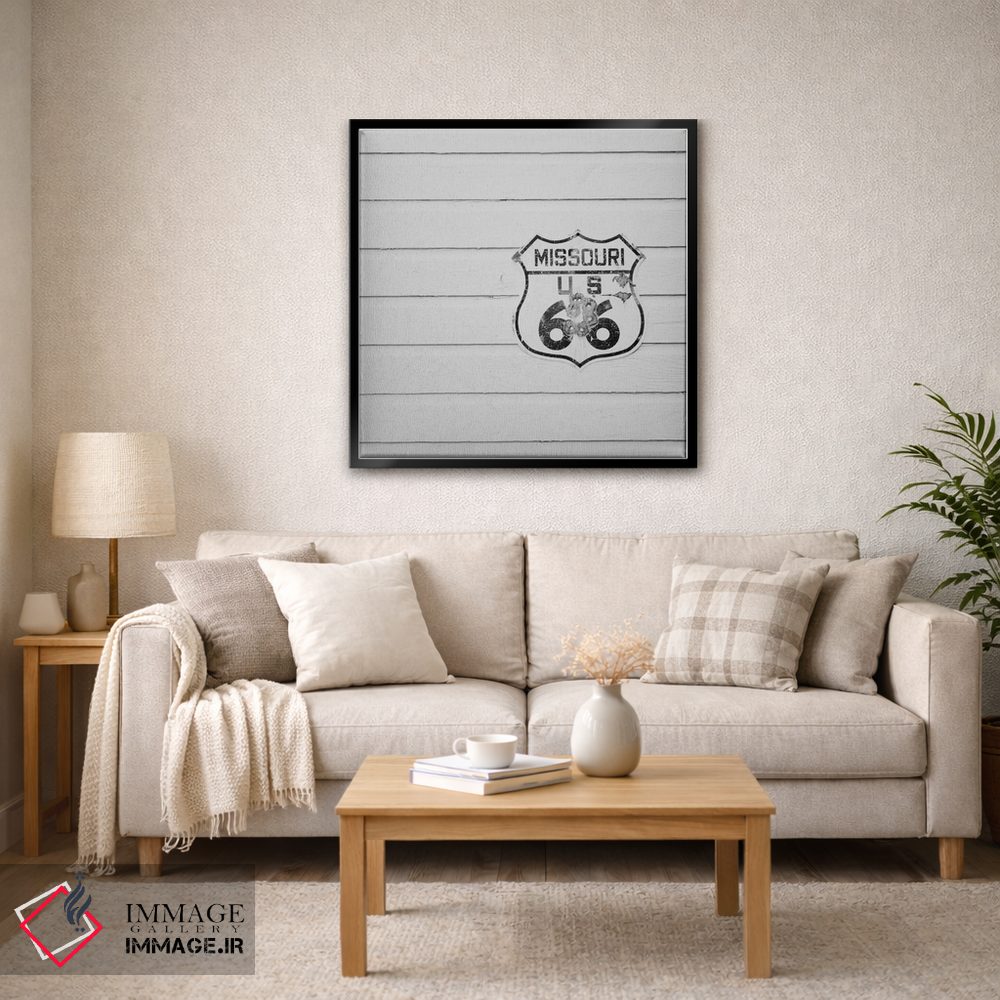 تابلو دکوراتیو چاپ جاده ۶۶ سیاه و سفید اثر لورا ایوانز - D2B