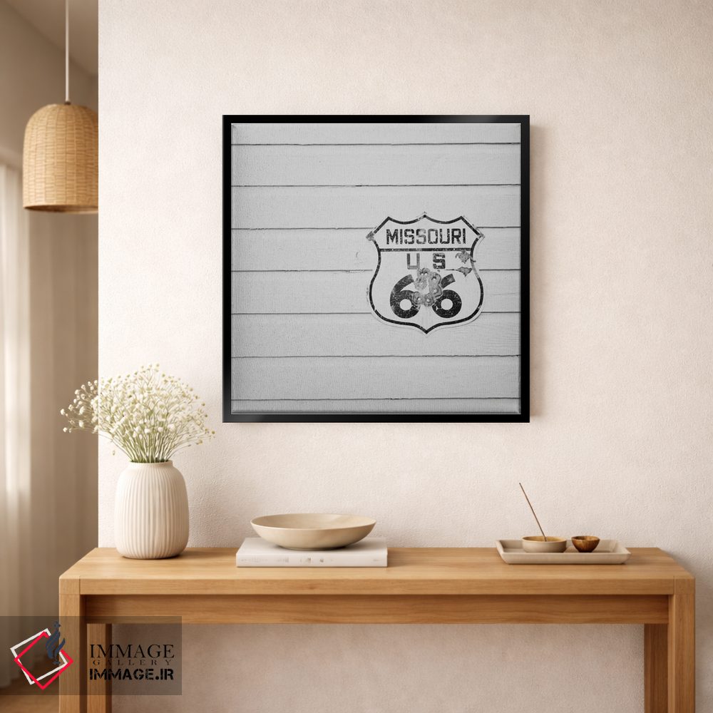 تابلو دکوراتیو چاپ جاده ۶۶ سیاه و سفید اثر لورا ایوانز - D1B