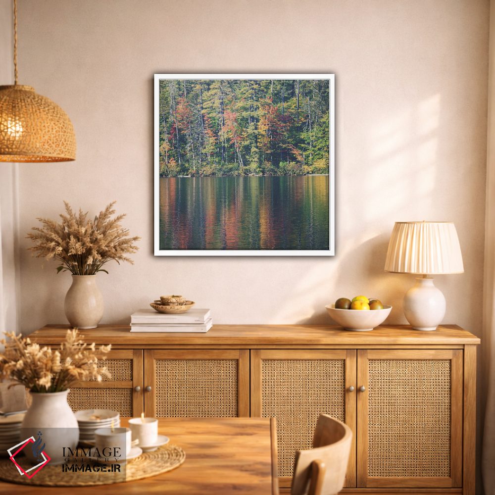 تابلو دکوراتیو برگ های پاییزی منعکس در دریاچه چوکوروا نیوهمپشایر اثر لورا ایوانز - D1W