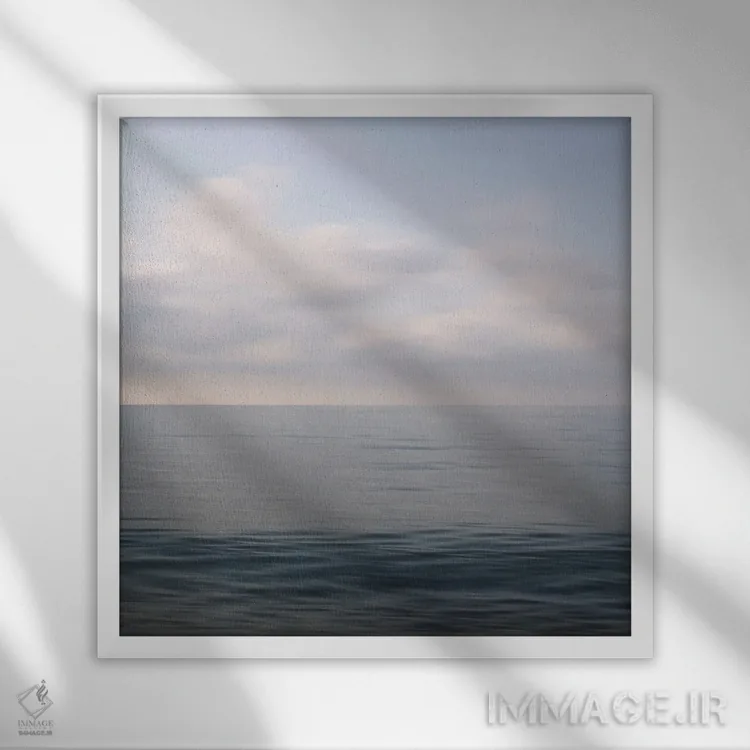 تابلو دکوراتیو منظره آبی مدیترانه ای اثر لنا وایسبک - نمای قابدار سفید