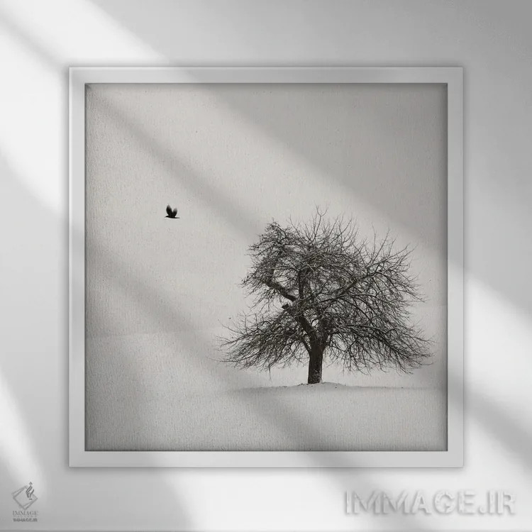 تابلو دکوراتیو درخت گیلاس کهنسال اثر لنا وایسبک - نمای قابدار سفید