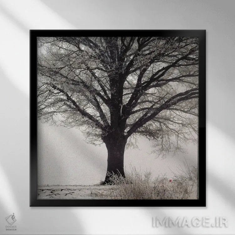 تابلو دکوراتیو درخت بلوط اثر لنا وایسبک - نمای قابدار مشکی