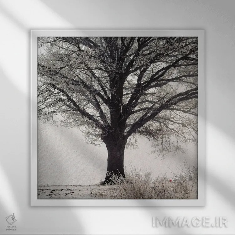 تابلو دکوراتیو درخت بلوط اثر لنا وایسبک - نمای قابدار سفید