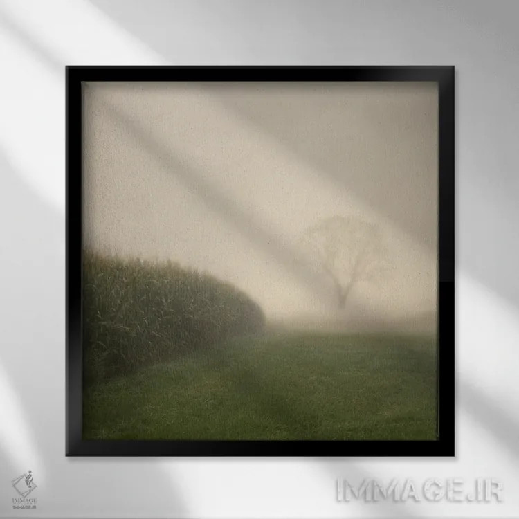 تابلو دکوراتیو کشتزار ذرت در پاییز اثر لنا وایسبک - نمای قابدار مشکی