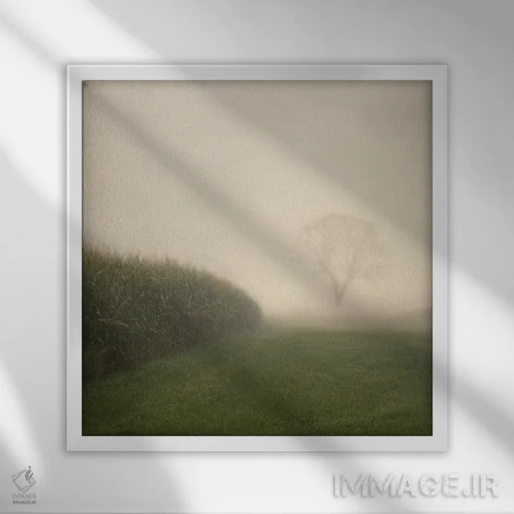 تابلو دکوراتیو کشتزار ذرت در پاییز اثر لنا وایسبک - نمای قابدار سفید