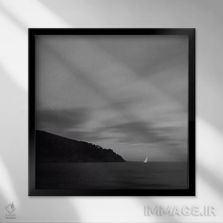 تابلو دکوراتیو Clouds And A Boat,دریا، ابرها و یک قایق اثر لنا وایسبک - نمای قابدار مشکی