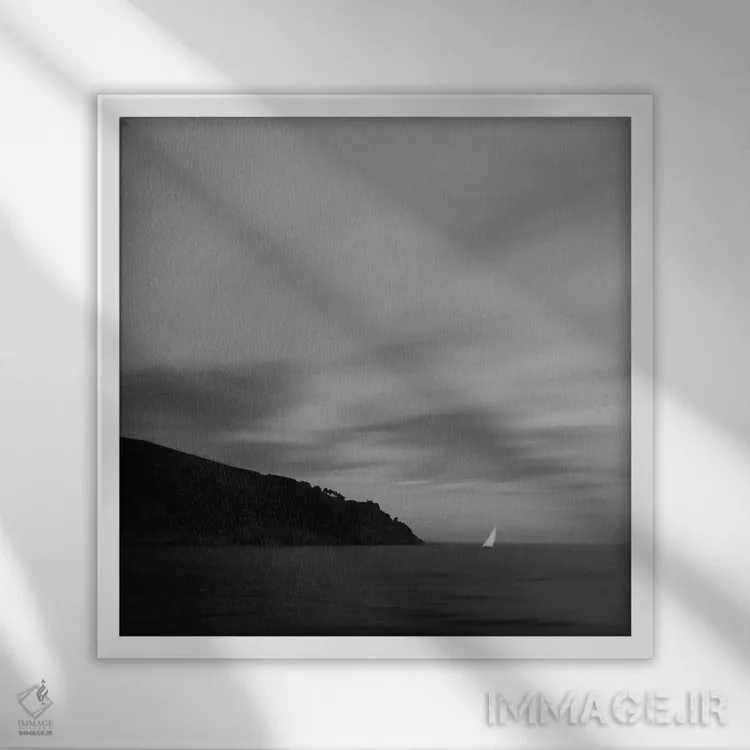 تابلو دکوراتیو Clouds And A Boat,دریا، ابرها و یک قایق اثر لنا وایسبک - نمای قابدار سفید
