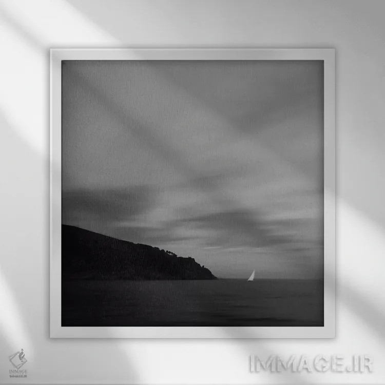 تابلو دکوراتیو Clouds And A Boat,دریا، ابرها و یک قایق اثر لنا وایسبک - نمای قابدار سفید