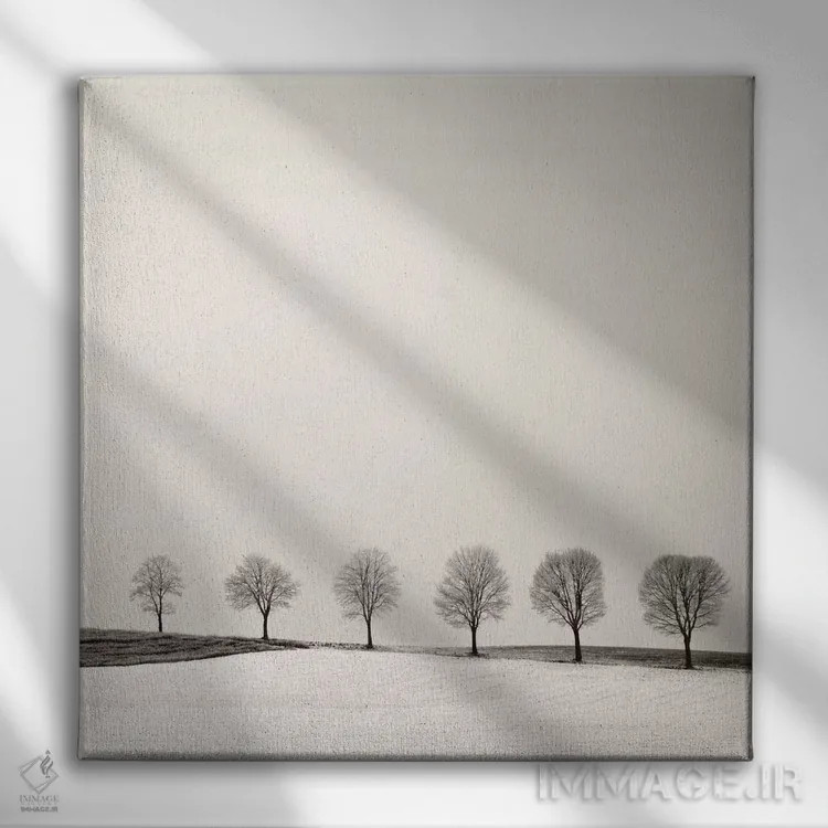تابلو دکوراتیو خط درختان اثر لنا وایسبک - نمای روبهرو روی دیوار