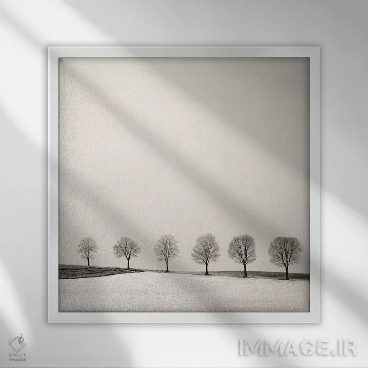 تابلو دکوراتیو خط درختان اثر لنا وایسبک - نمای قابدار سفید