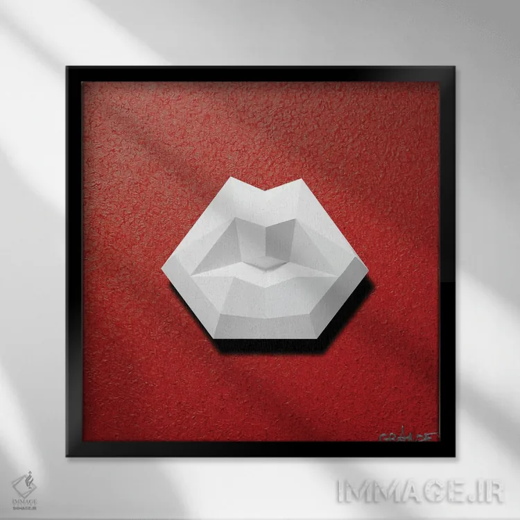 تابلو دکوراتیو لب های سفید سه بعدی اثر آلا گرانده - نمای قابدار مشکی