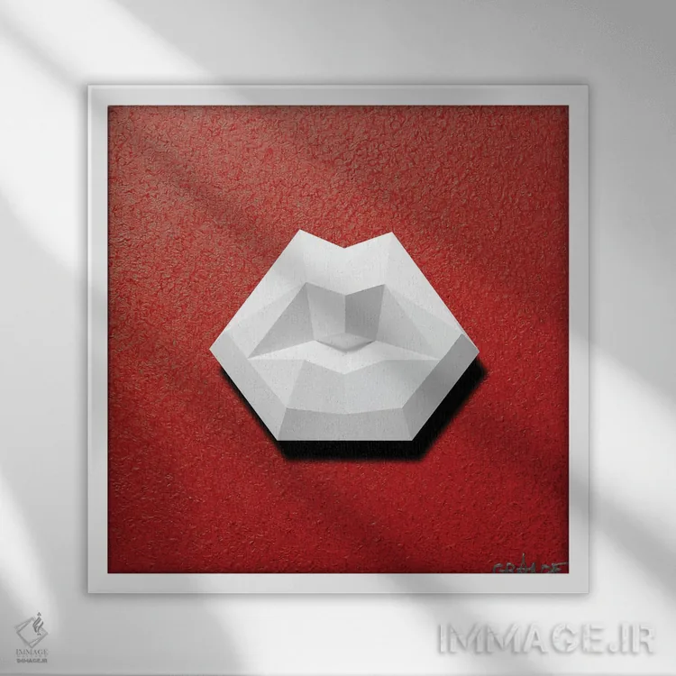 تابلو دکوراتیو لب های سفید سه بعدی اثر آلا گرانده - نمای قابدار سفید