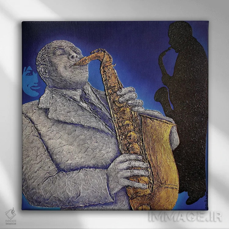 تابلو دکوراتیو جاز آبی اثر آلا گرانده - نمای روبهرو روی دیوار