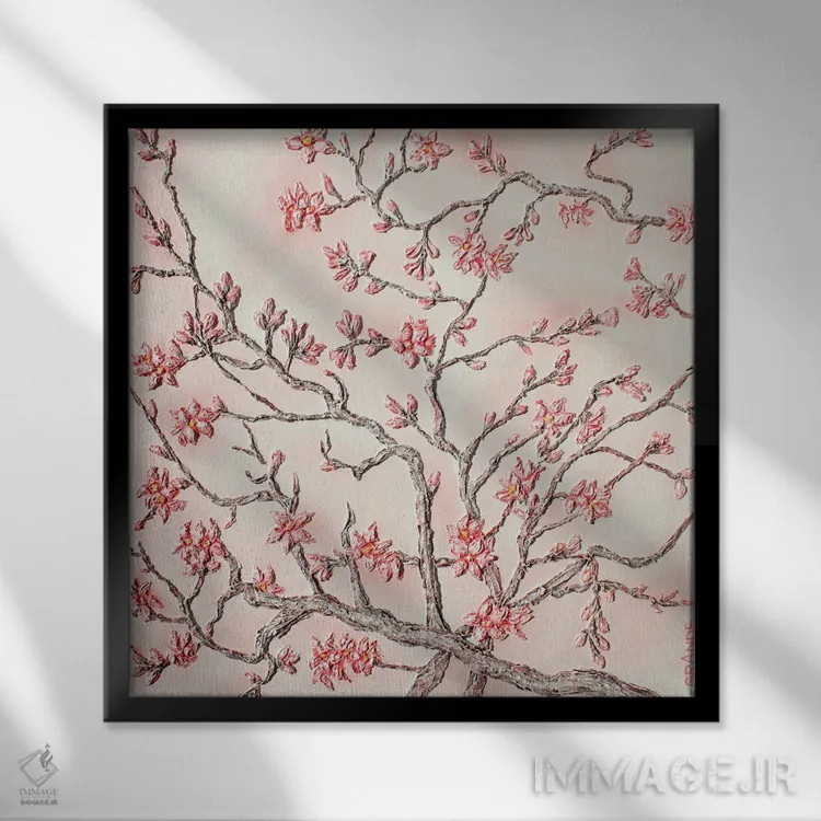 تابلو دکوراتیو درخت بادام اثر آلا گرانده - نمای قابدار مشکی