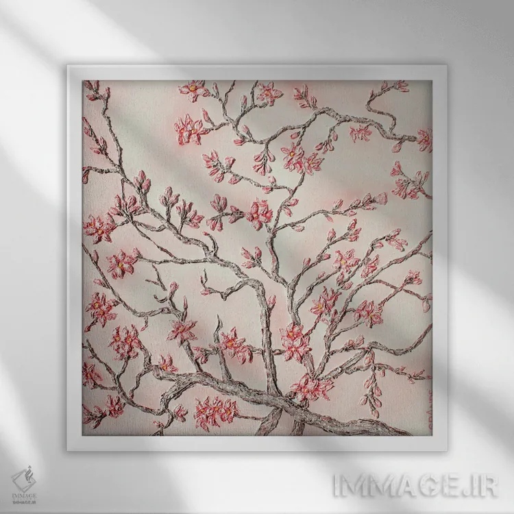 تابلو دکوراتیو درخت بادام اثر آلا گرانده - نمای قابدار سفید