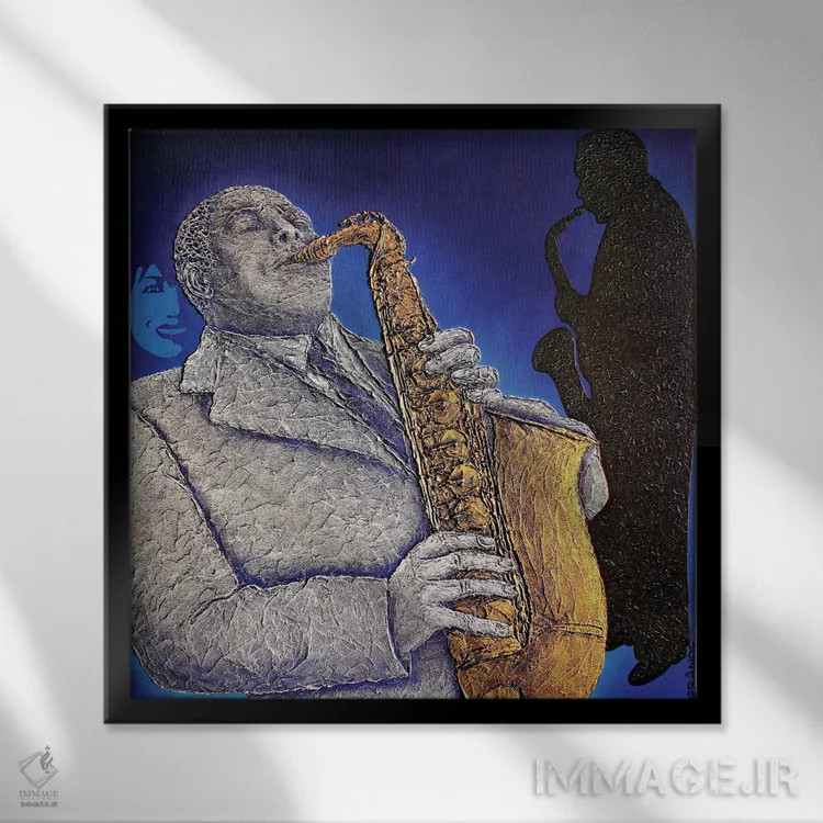 تابلو دکوراتیو جاز آبی اثر آلا گرانده - نمای قابدار مشکی