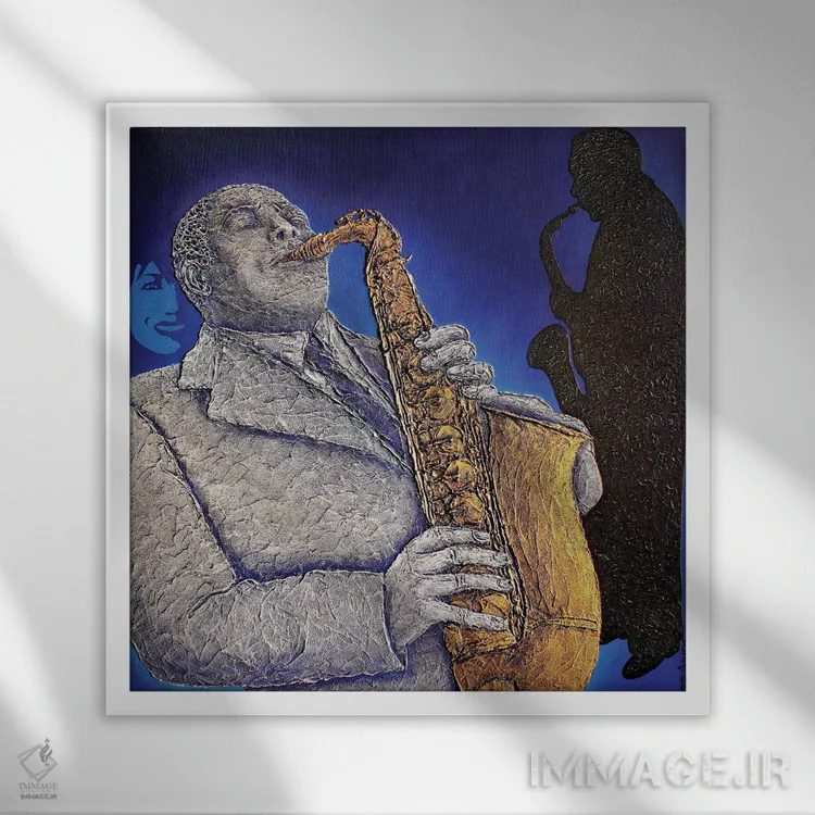 تابلو دکوراتیو جاز آبی اثر آلا گرانده - نمای قابدار سفید