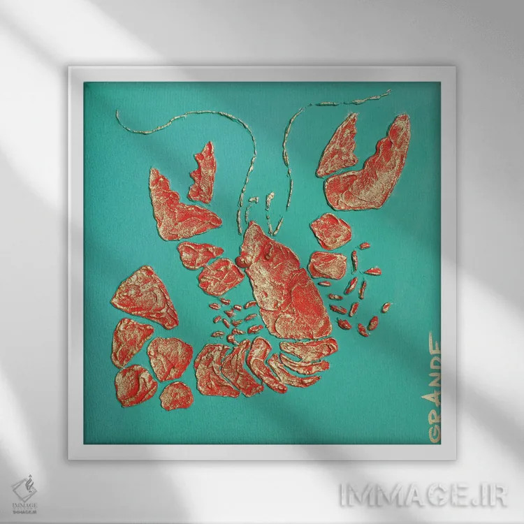 تابلو دکوراتیو خرچنگ قرمز ۳ اثر آلا گرانده - نمای قابدار سفید