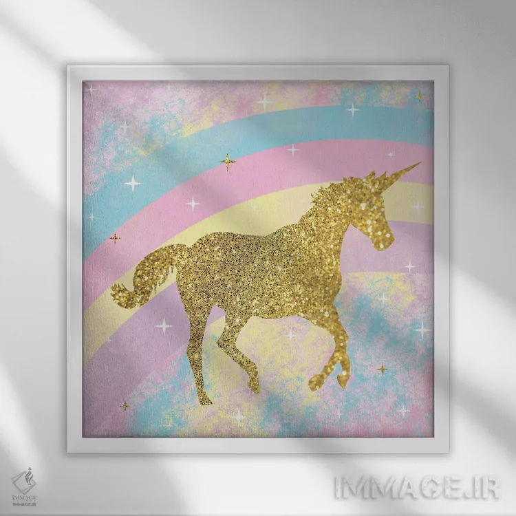 تابلو دکوراتیو اسب تک شاخ ۲ اثر لورن گیبونز - نمای قابدار سفید