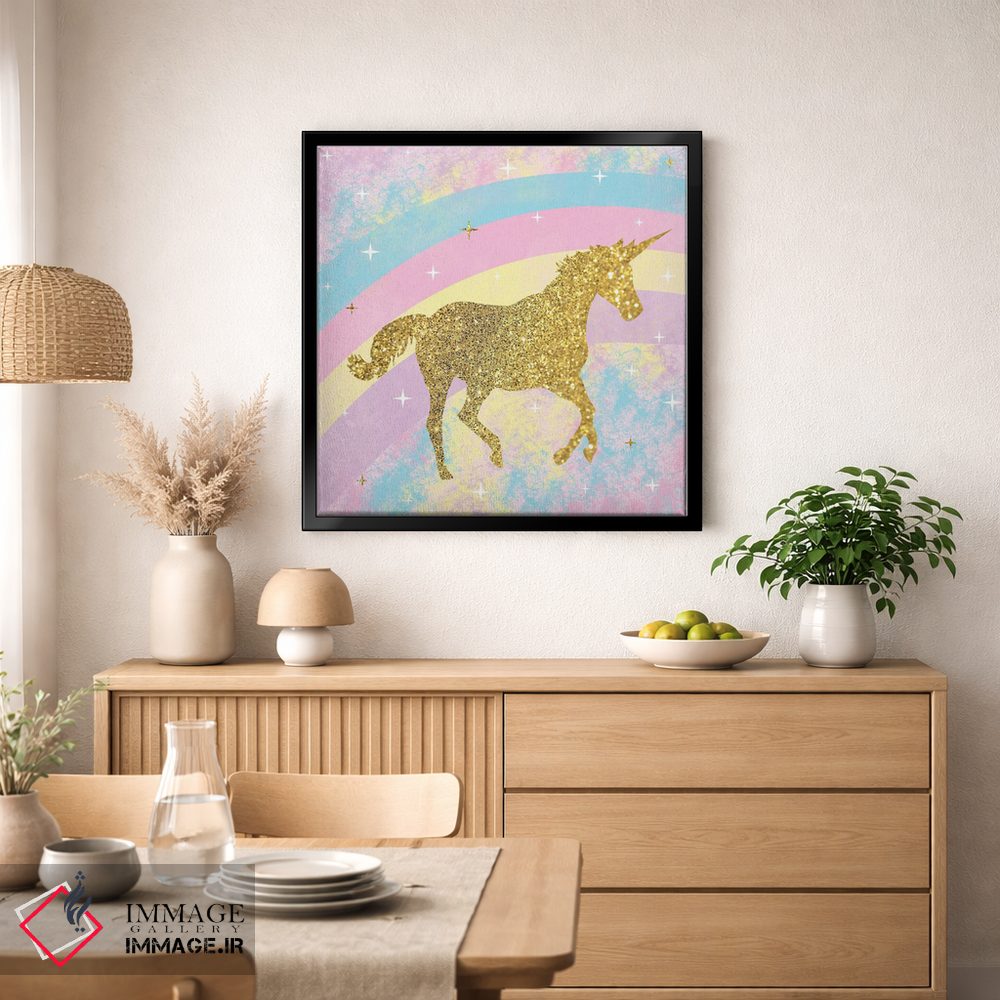 تابلو دکوراتیو اسب تک شاخ ۲ اثر لورن گیبونز - D2B