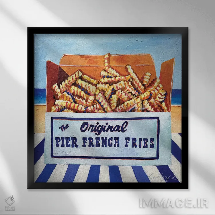 تابلو دکوراتیو سیب زمینی سرخ کرده کنار اسکله اثر لورل گرینفیلد - نمای قابدار مشکی