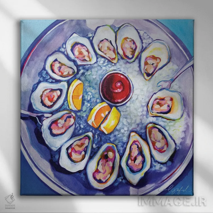 تابلو دکوراتیو یک دوجین صدف خوراکی اثر لورل گرینفیلد - نمای روبهرو روی دیوار