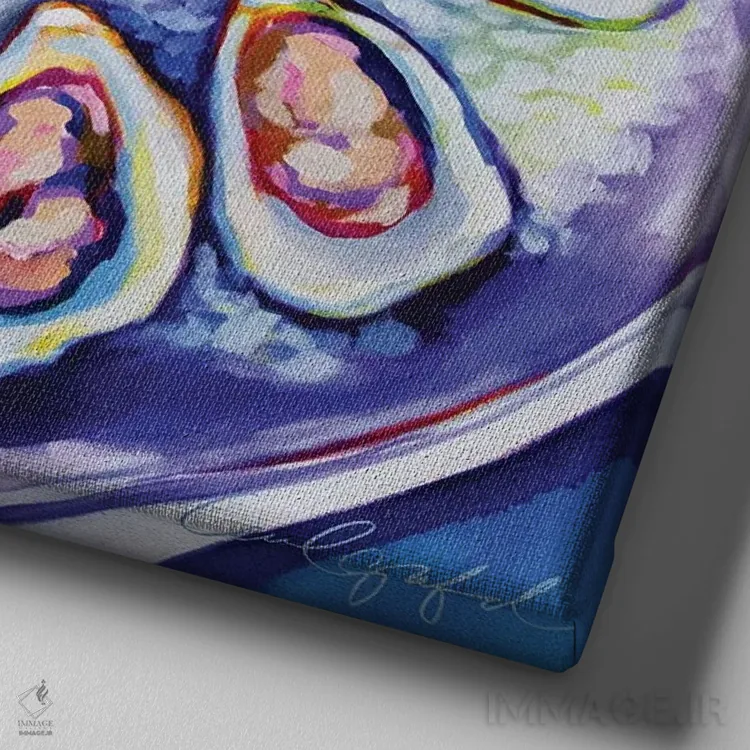 تابلو دکوراتیو یک دوجین صدف خوراکی اثر لورل گرینفیلد - نمای نزدیک بافت بوم