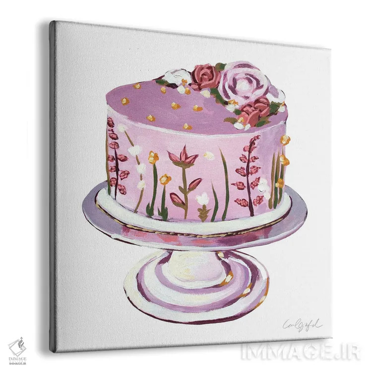 تابلو دکوراتیو کیک گل ظریف صورتی اثر لورل گرینفیلد - نمای پرسپکتیو محصول