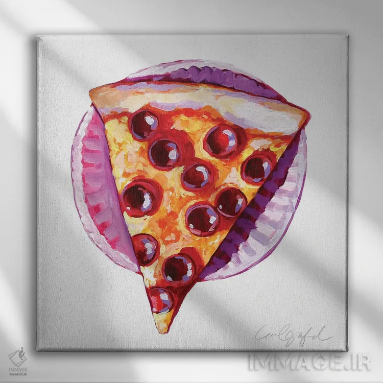 تابلو دکوراتیو برش پیتزا اثر لورل گرینفیلد - نمای روبهرو روی دیوار