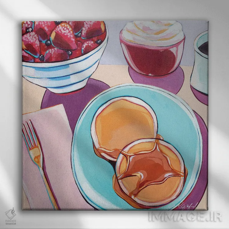 تابلو دکوراتیو پنکیک و توت فرنگی اثر لورل گرینفیلد - نمای روبهرو روی دیوار