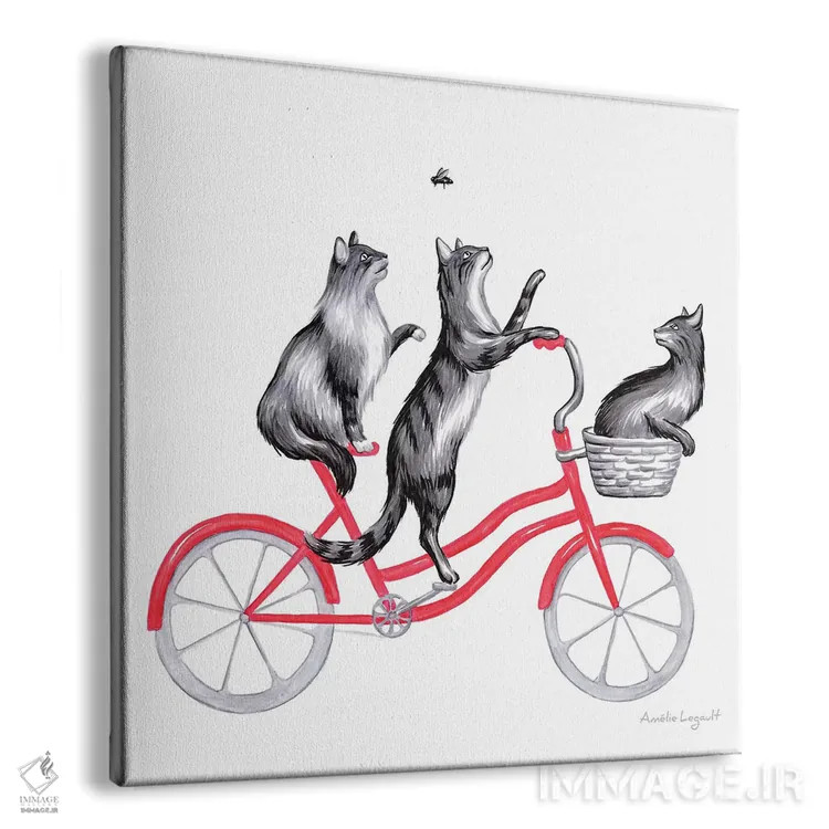 تابلو دکوراتیو گربه ها روی دوچرخه اثر آملی لگو - نمای پرسپکتیو محصول