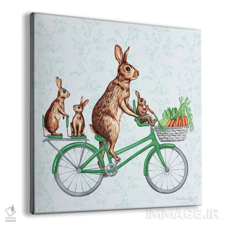 تابلو دکوراتیو خرگوش ها روی دوچرخه اثر آملی لگو - نمای پرسپکتیو محصول