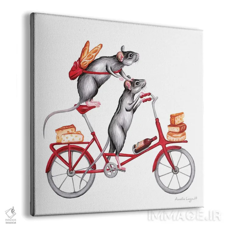 تابلو دکوراتیو موش ها روی دوچرخه اثر آملی لگو - نمای پرسپکتیو محصول