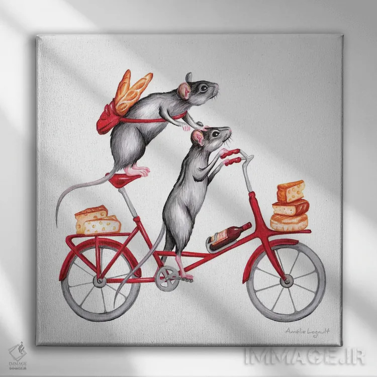 تابلو دکوراتیو موش ها روی دوچرخه اثر آملی لگو - نمای روبهرو روی دیوار