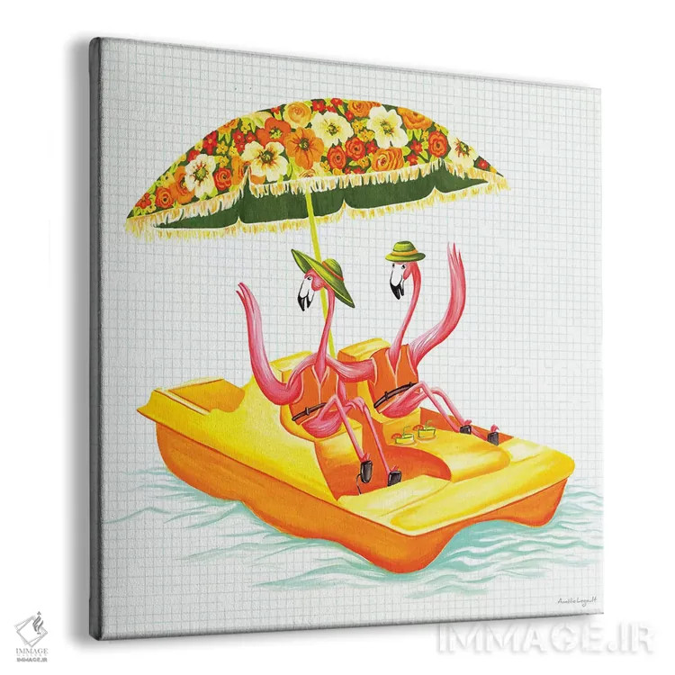 تابلو دکوراتیو فلامینگوها در قایق پدالی اثر آملی لگو - نمای پرسپکتیو محصول