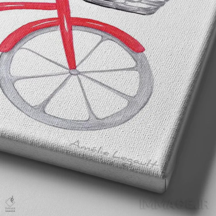 تابلو دکوراتیو گربه ها روی دوچرخه اثر آملی لگو - نمای نزدیک بافت بوم