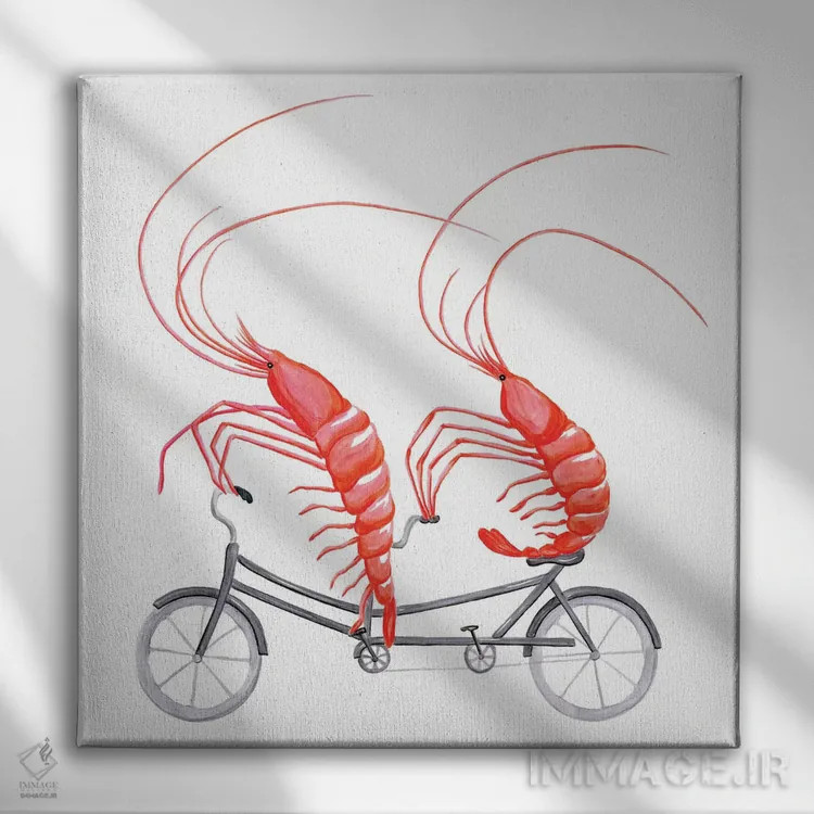 تابلو دکوراتیو میگوها روی دوچرخه اثر آملی لگو - نمای روبهرو روی دیوار