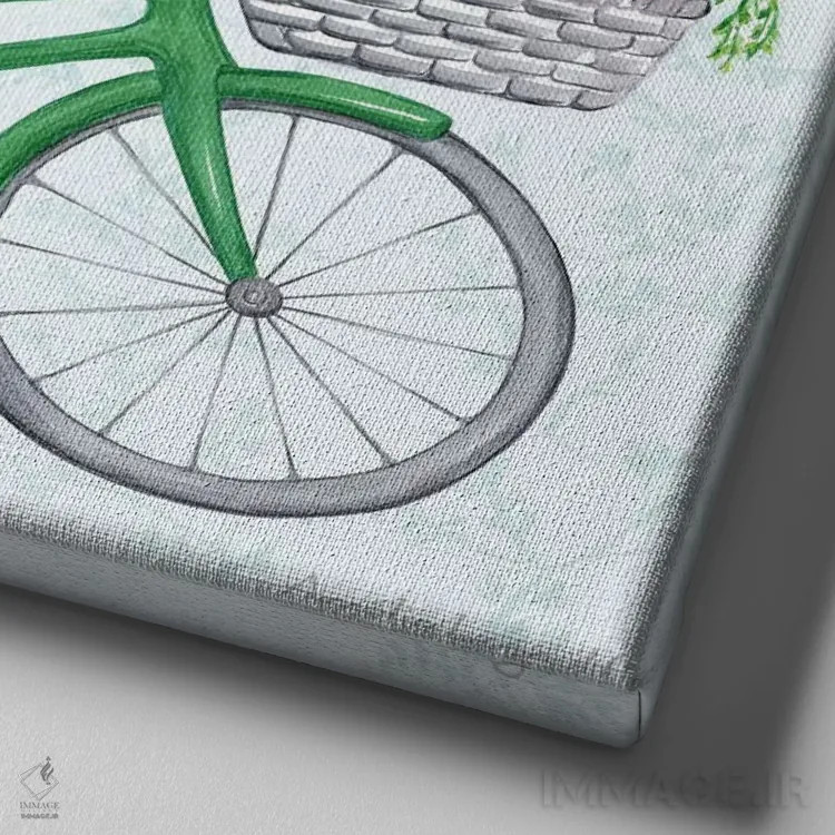 تابلو دکوراتیو خرگوش ها روی دوچرخه اثر آملی لگو - نمای نزدیک بافت بوم