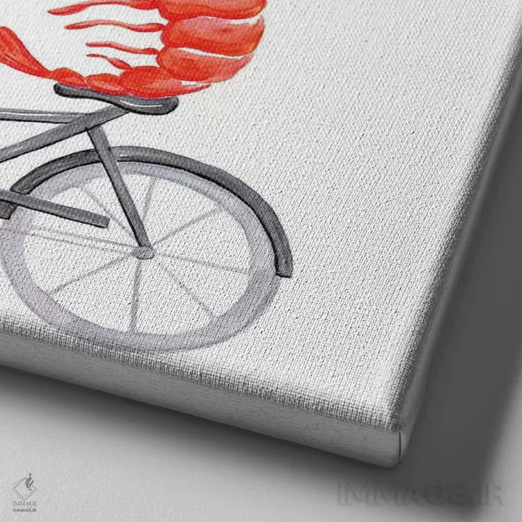 تابلو دکوراتیو میگوها روی دوچرخه اثر آملی لگو - نمای نزدیک بافت بوم