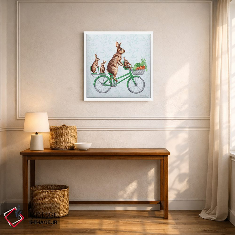 تابلو دکوراتیو خرگوش ها روی دوچرخه اثر آملی لگو - D5W