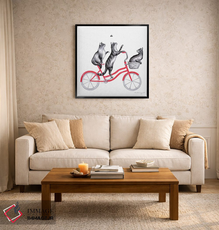 تابلو دکوراتیو گربه ها روی دوچرخه اثر آملی لگو - D5B