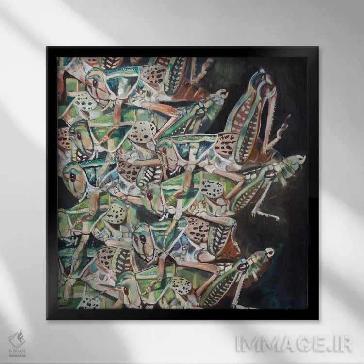 تابلو دکوراتیو تهاجم ملخ ها اثر لیزا گلدفارب - نمای قابدار مشکی