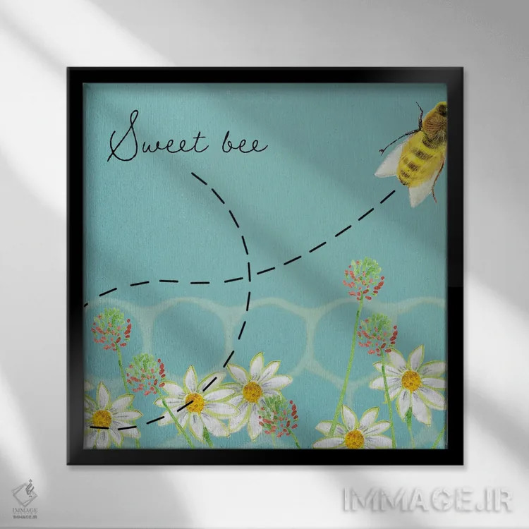 تابلو دکوراتیو کندو زنبور عسل ۱ اثر آلیشیا لانگلی - نمای قابدار مشکی